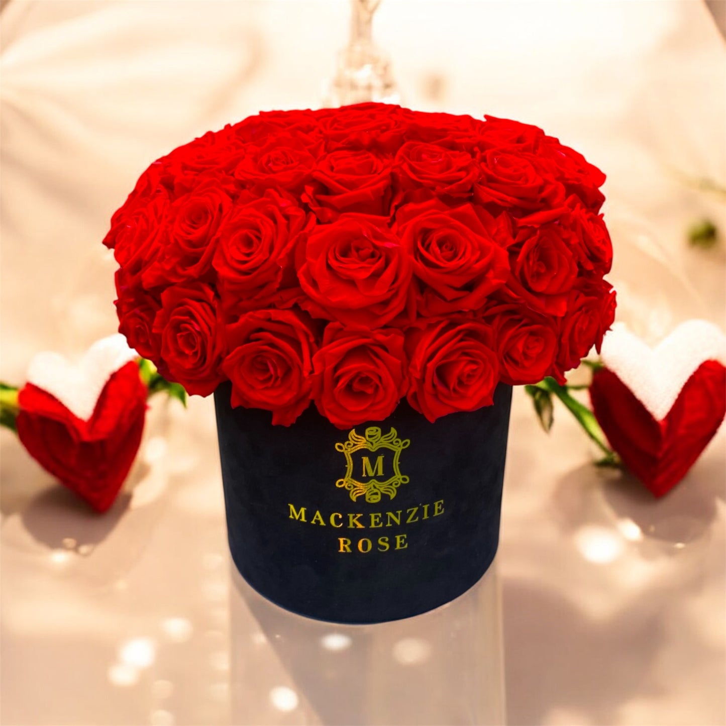 64 Preserved Roses in Velvet Round Box