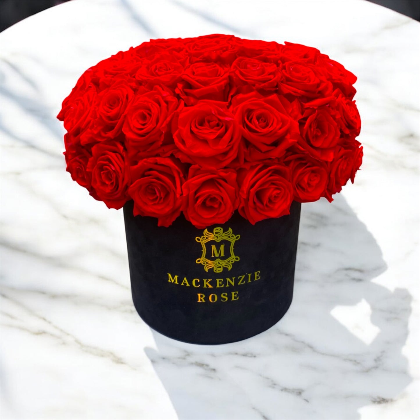 64 Preserved Roses in Velvet Round Box