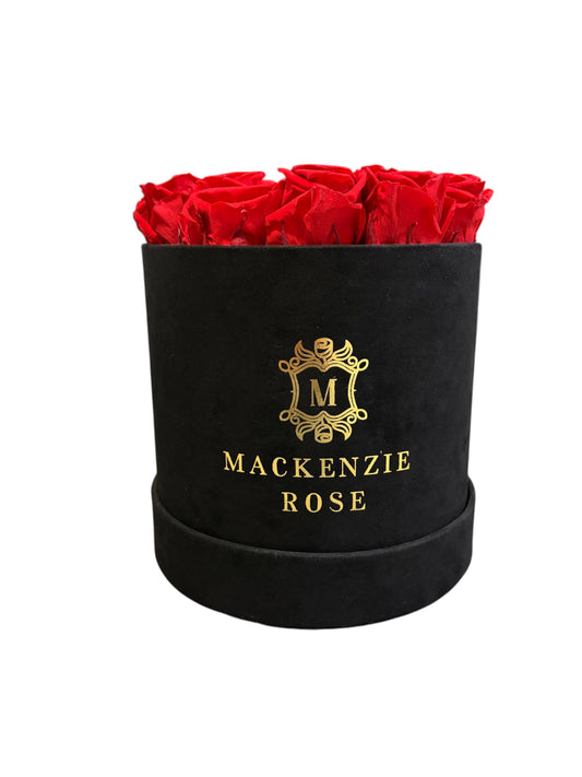20 Preserved Roses in Large Black Round Velvet Box