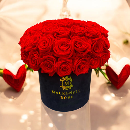 64  Preserved Roses in Velvet Round Box