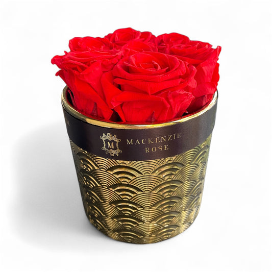 7 Preserved Rose In Gold Ceramic Arrangement- Luxury Floral Decor