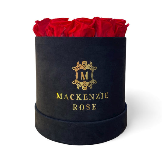 20 Preserved Roses in Large Black Round Velvet Box