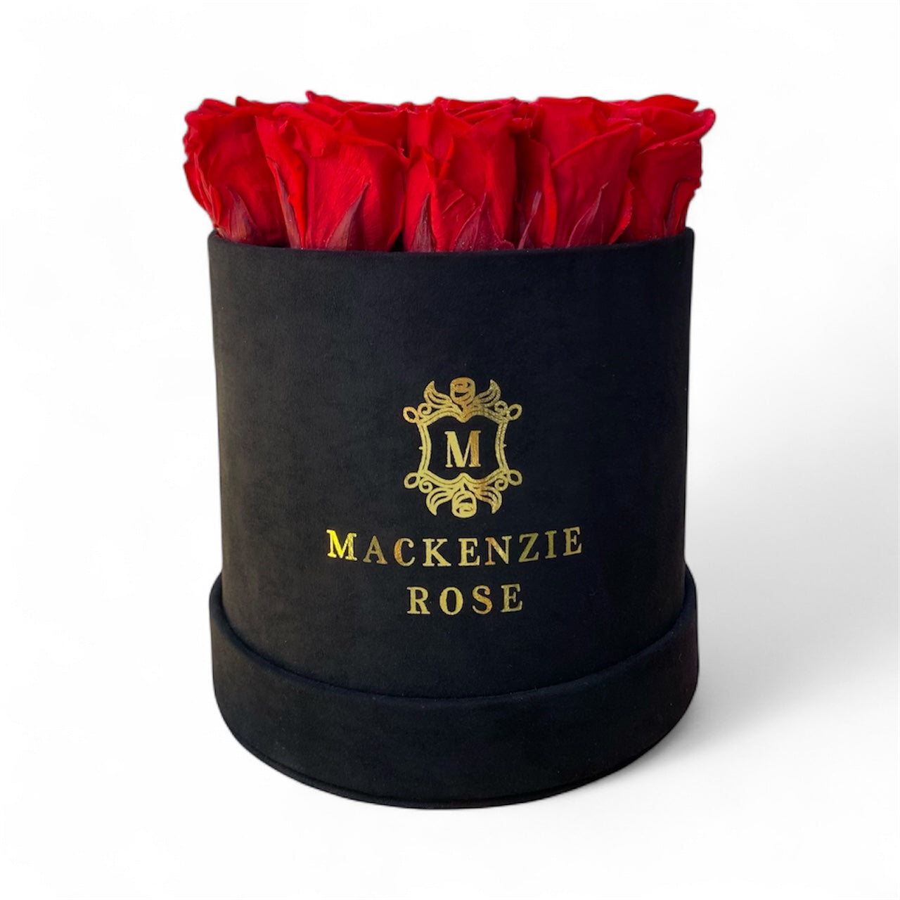 16 Preserved Roses in Medium Black Round Velvet Box