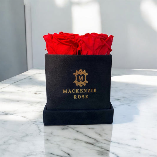 5 Preserved Roses in Small Square Velvet Box