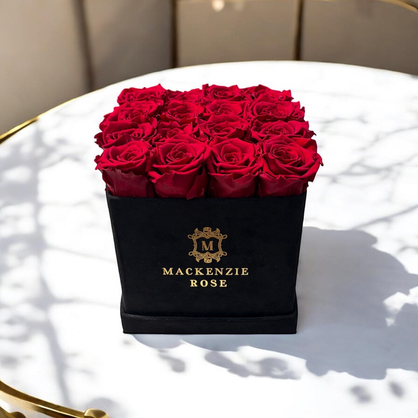 15 Luxury Preserved Roses in Large Square Velvet Box
