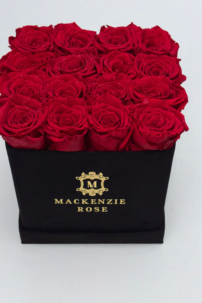 16 Luxury Preserved Roses in Large Square Velvet Box
