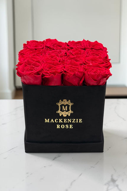 16 Luxury Preserved Roses in Large Square Velvet Box