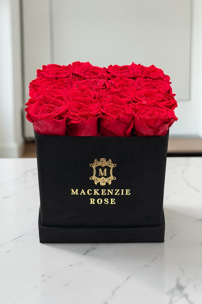 16 Luxury Preserved Roses in Large Square Velvet Box