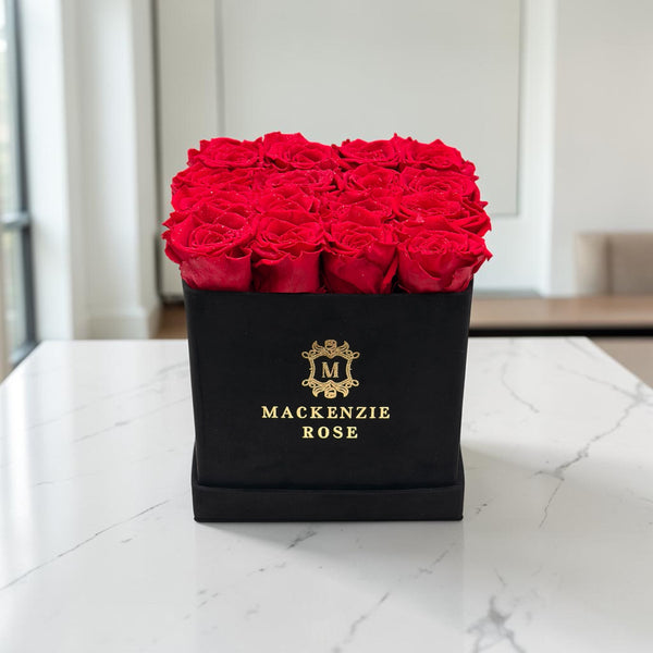 16 Luxury Preserved Roses in Large Square Velvet Box