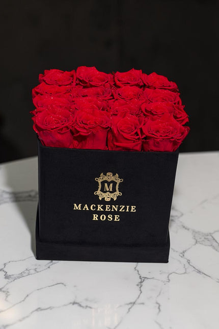 16 Luxury Preserved Roses in Large Square Velvet Box