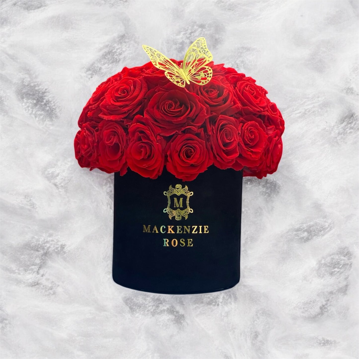 49 Preserved Roses in Velvet Medium Round Box