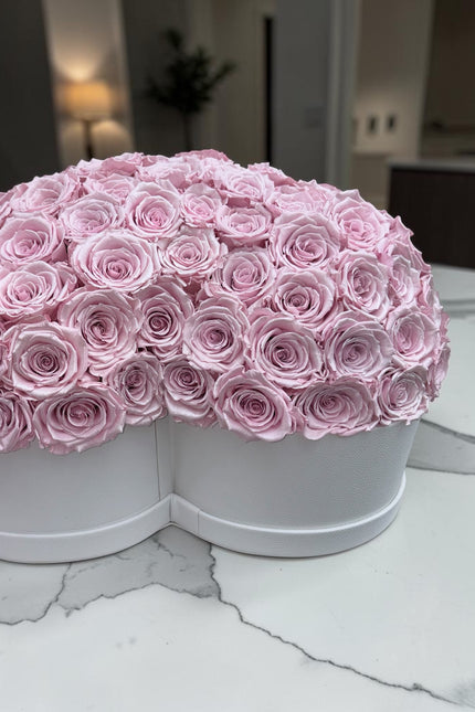 97-100 Preserved Satin Pink Dome in Pu Leather White Heart Box