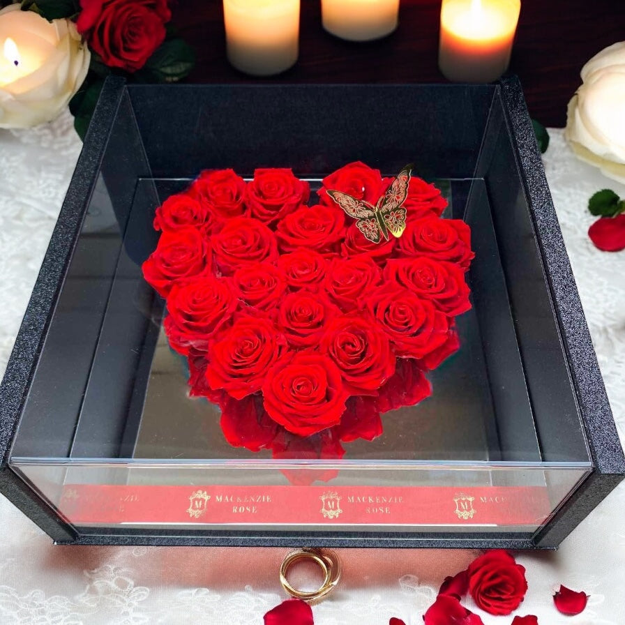 Preserved Roses in 13.5'' Luxury Acrylic Mirrored Heart Box