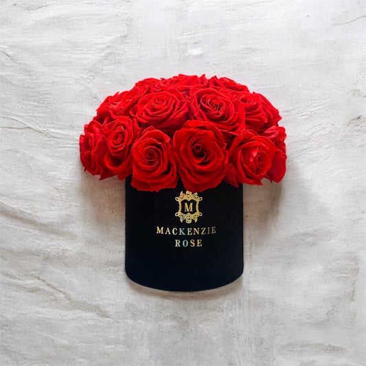 30 Preserved Roses in Small Velvet Round Box