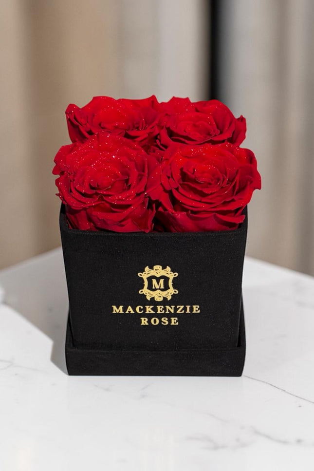 4  Preserved Roses in Small Square Velvet Box