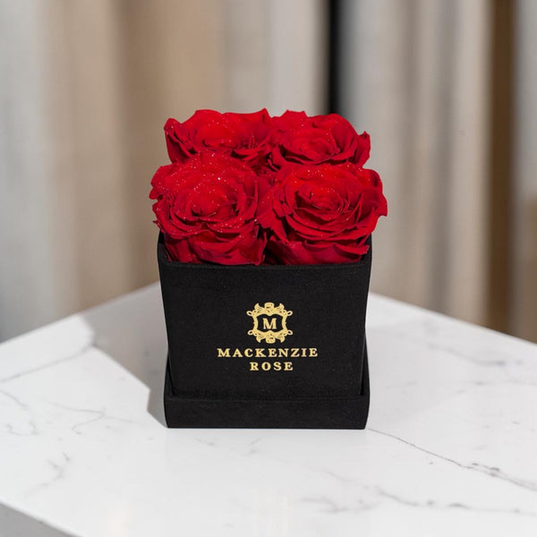 4  Preserved Roses in Small Square Velvet Box