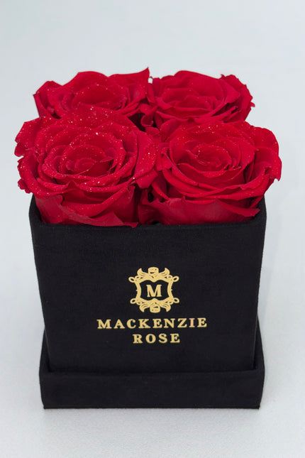 4  Preserved Roses in Small Square Velvet Box
