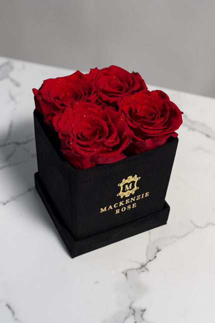 4  Preserved Roses in Small Square Velvet Box