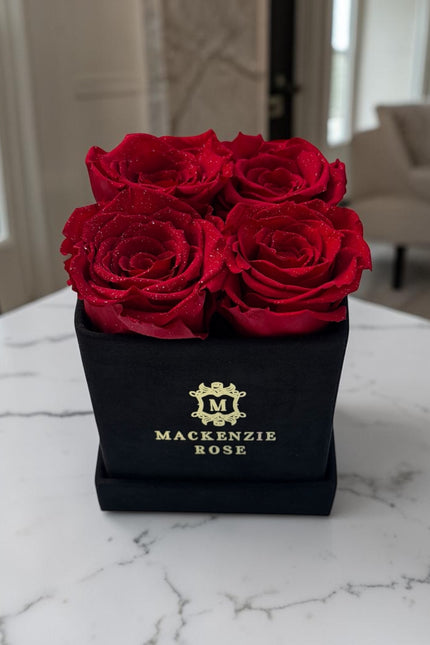 4  Preserved Roses in Small Square Velvet Box