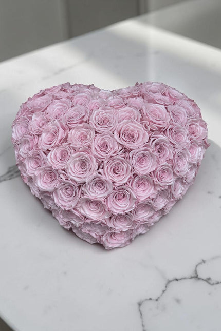 97-100 Preserved Satin Pink Dome in Pu Leather White Heart Box